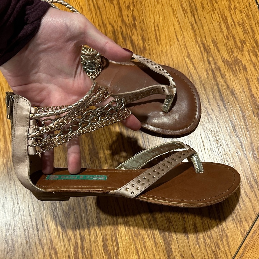 *ROCK & CANDY* Brown x Silver Bracelet Ankle Cuff Sandals Size 5 - Picture 4 of 10